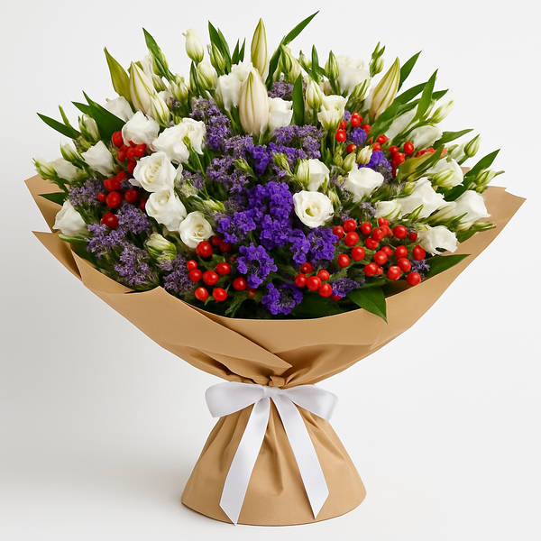 Garden Delight – Birthday Lilies And Alstroemeria Hand-Tied Bouquet