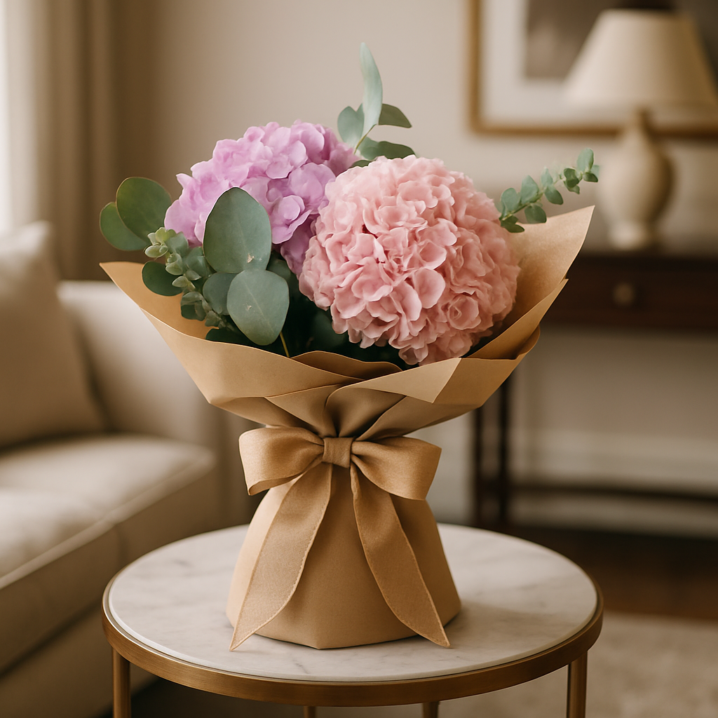 Harmony Bouquet – Birthday Hydrangea And Eucalyptus Bouquet