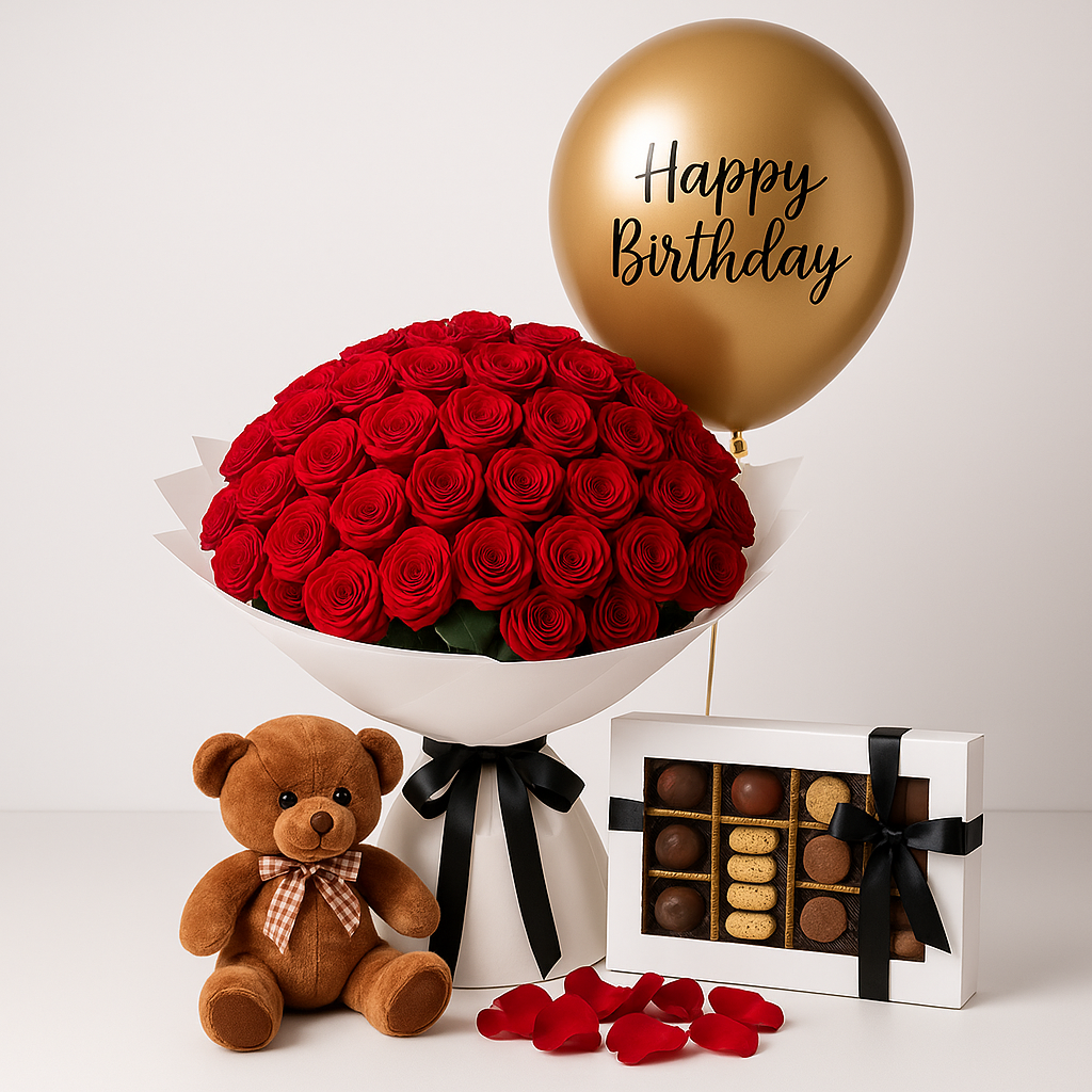 I Love You Combo 50 Red Roses Gift Combo with Chocolates and Teddy