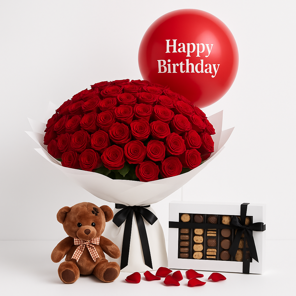 I Love You Combo 50 Red Roses Gift Combo with Chocolates and Teddy #Size_Grand