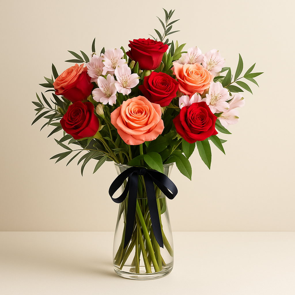Liskeard – Birthday Roses And Carnations Vase Arrangement #Size_Classic