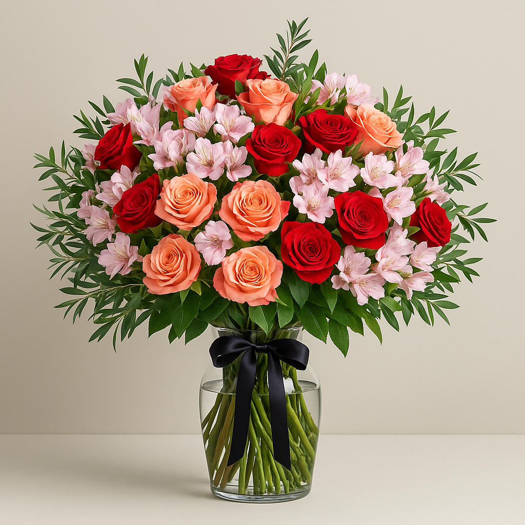 Liskeard – Birthday Roses And Carnations Vase Arrangement #Size_Deluxe