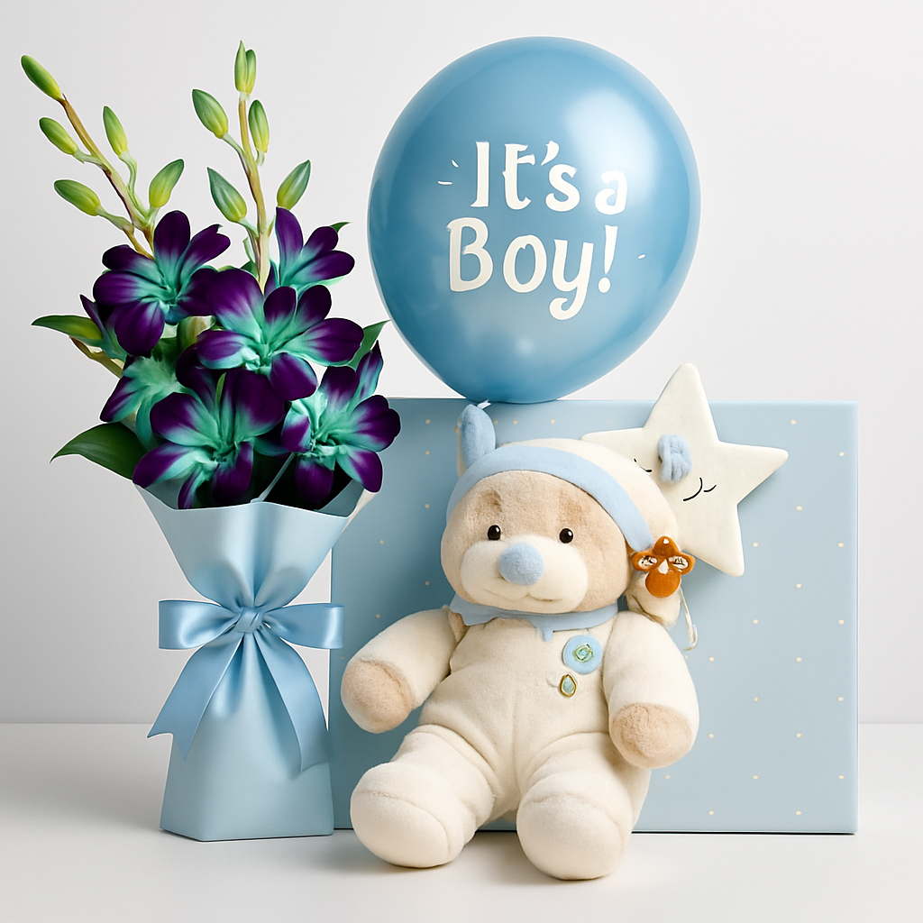 Little Prince Combo - New Baby Boy Gift Set – Birthday Roses And Orchids Gift Set