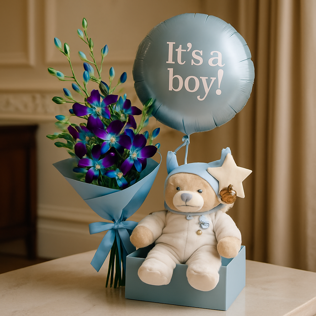 Little Prince Combo - New Baby Boy Gift Set – Birthday Roses And Orchids Gift Set