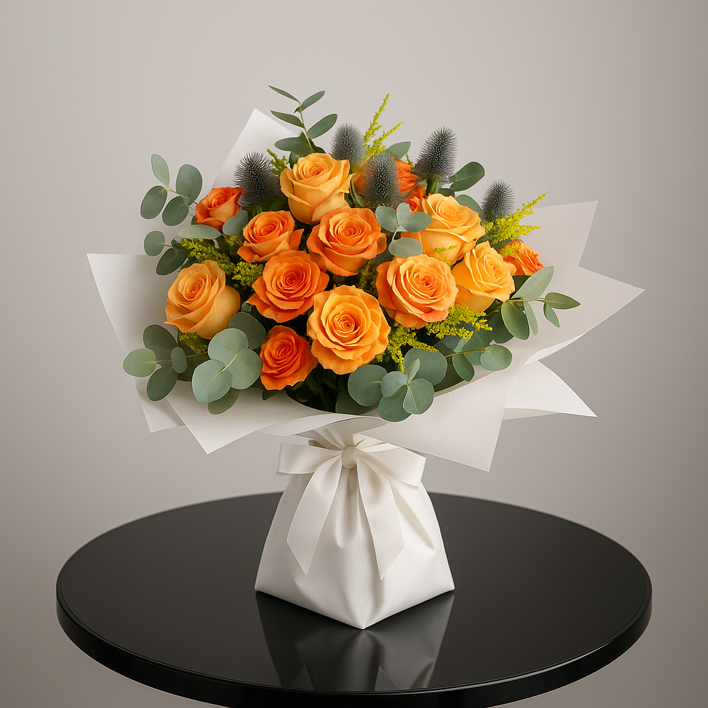 Luscious Bouquet – Birthday Roses And Eucalyptus Bouquet #Size_Classic
