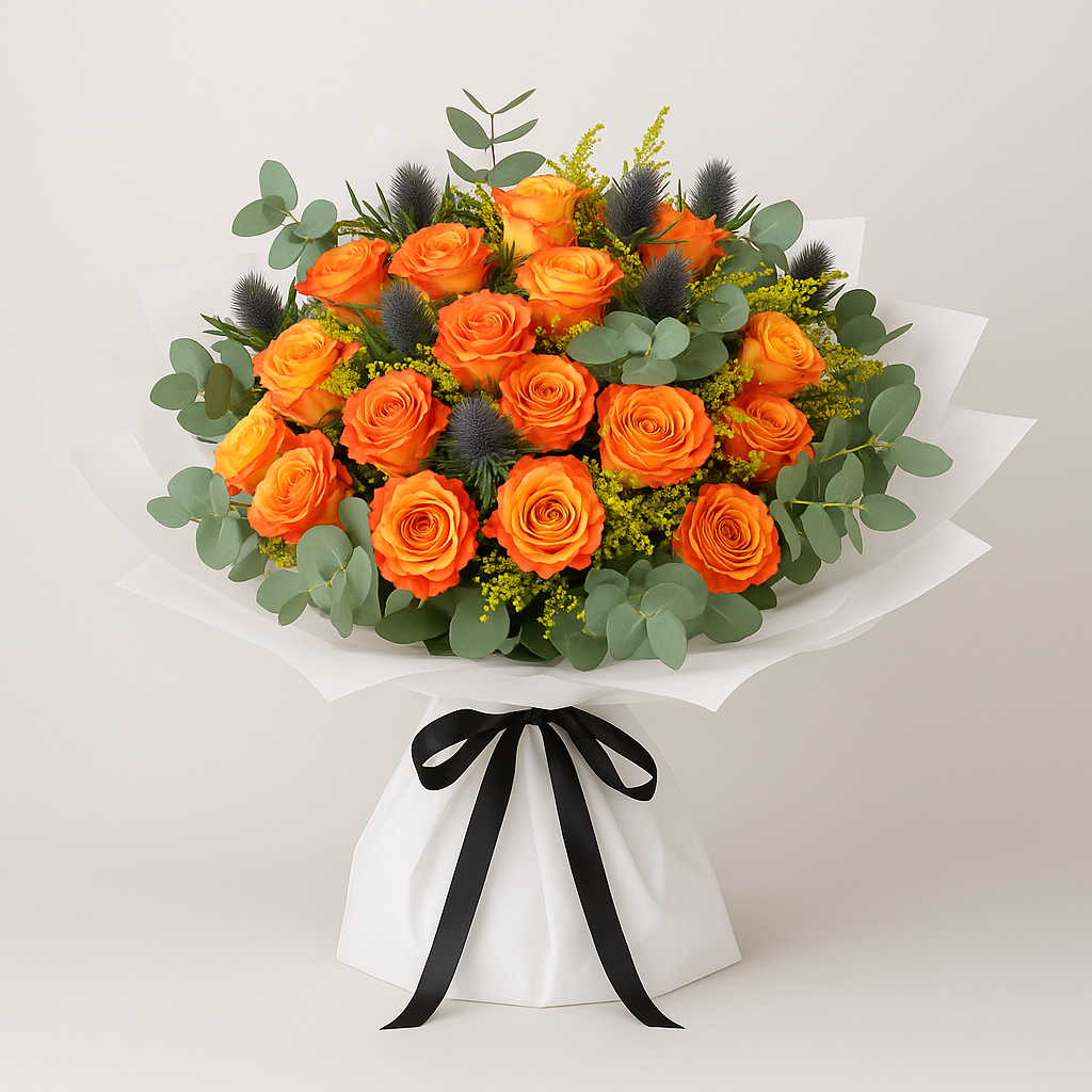 Luscious Bouquet – Birthday Roses And Eucalyptus Bouquet #Size_Deluxe