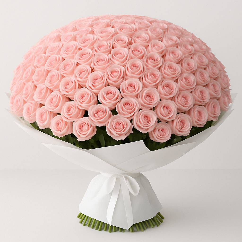 Luxury Pink Roses – Birthday Roses Hand-Tied Bouquet #How many roses?_100 Roses