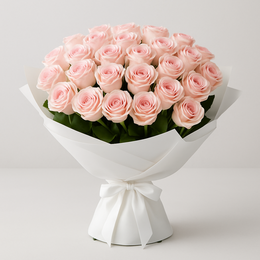 Luxury Pink Roses – Birthday Roses Hand-Tied Bouquet #How many roses?_30 Roses