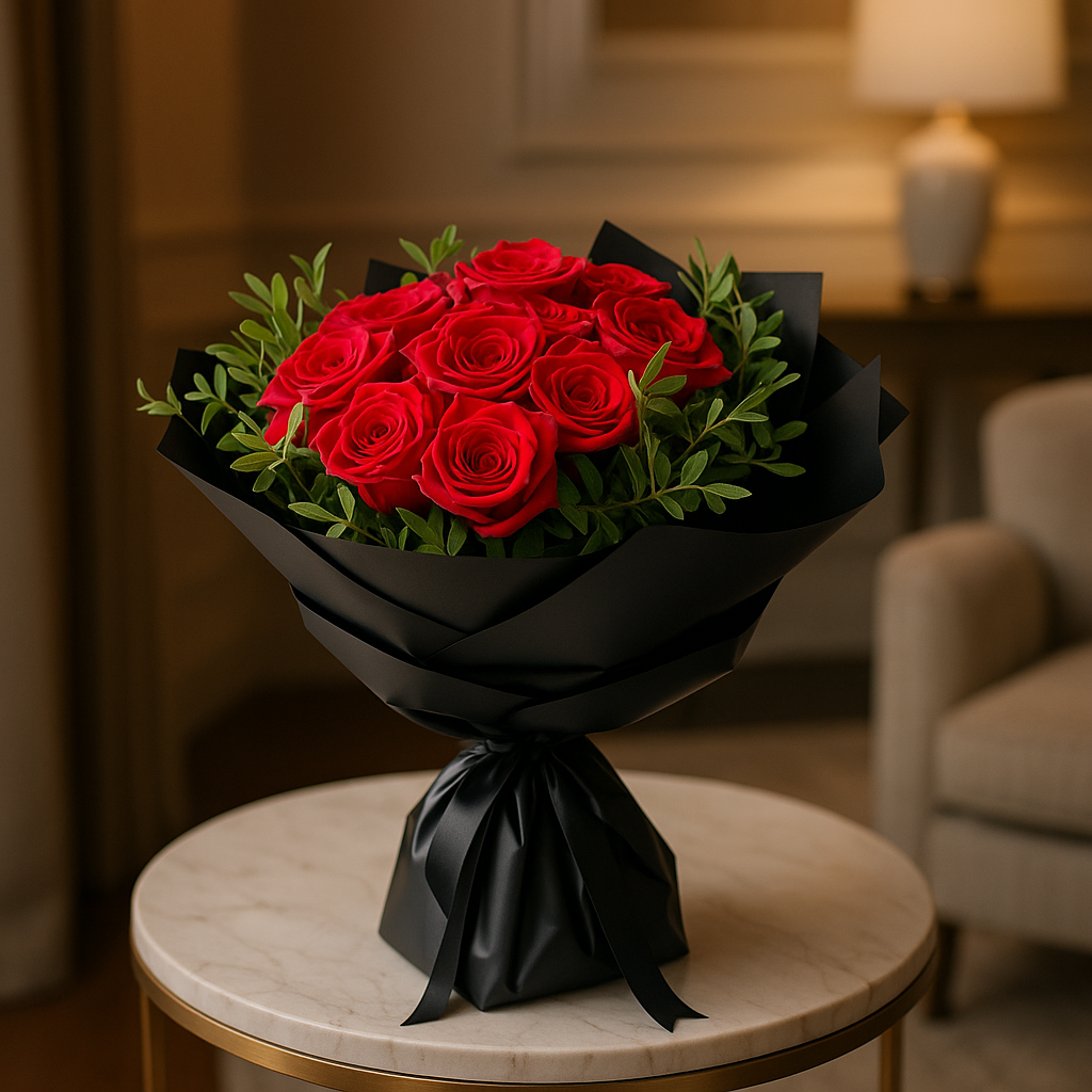 Luxury Red Roses Bouquet with Greenery