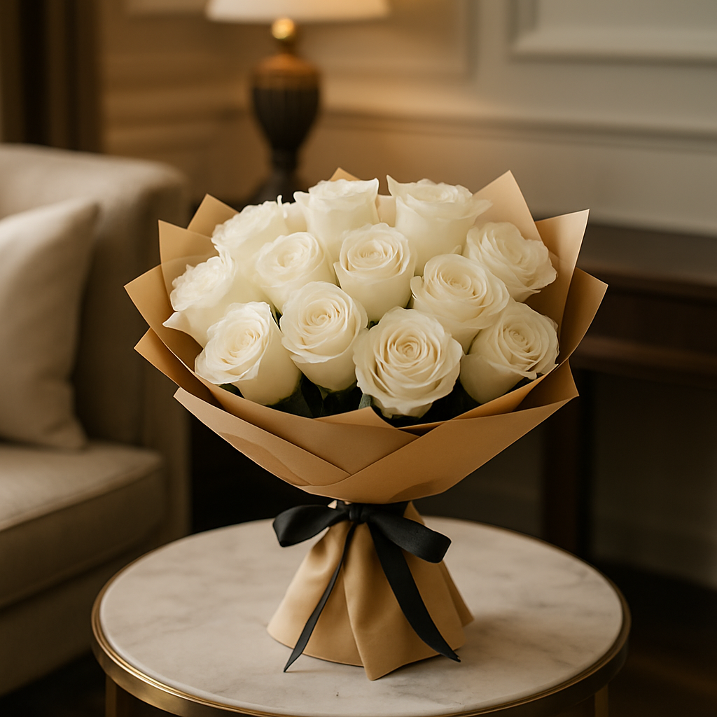 Luxury White Roses – Birthday Roses Bouquet