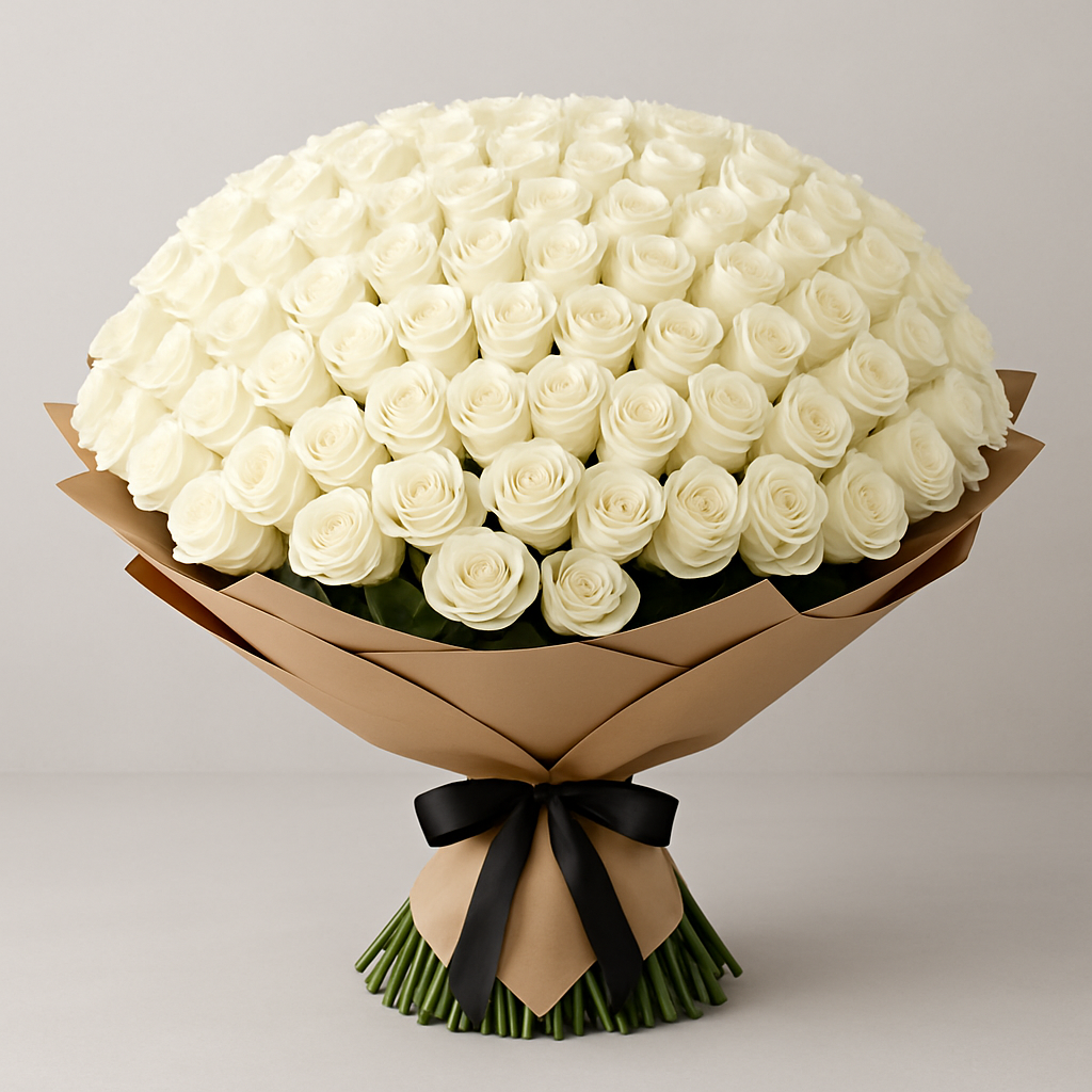 Luxury White Roses – Birthday Roses Bouquet #How many roses?_100 Roses