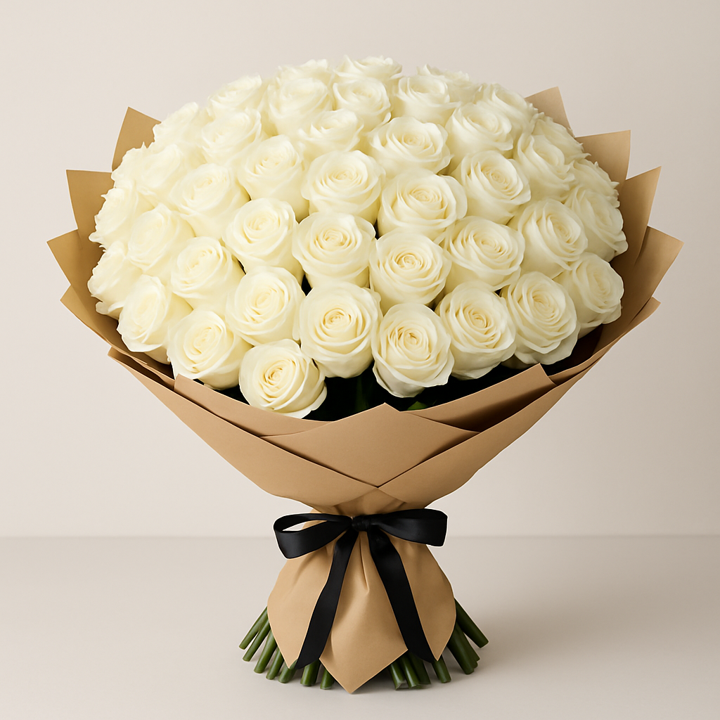 Luxury White Roses – Birthday Roses Bouquet #How many roses?_40 Roses