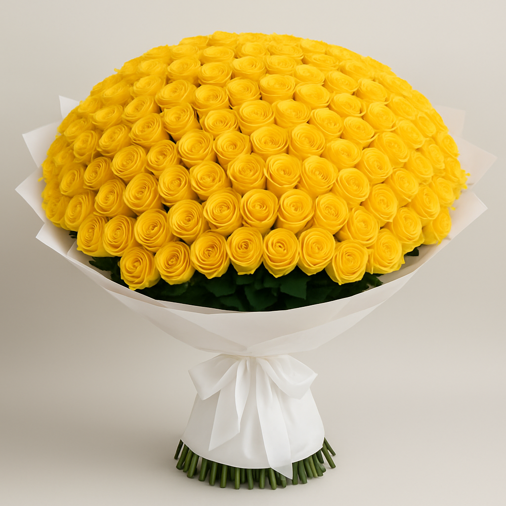 Luxury Yellow Roses – Romantic Roses Bouquet #How many roses?_100 Roses