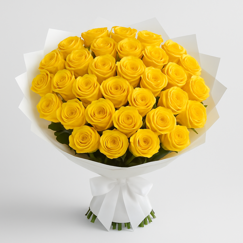 Luxury Yellow Roses – Romantic Roses Bouquet #How many roses?_30 Roses