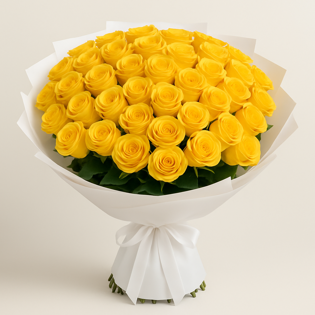 Luxury Yellow Roses – Romantic Roses Bouquet #How many roses?_40 Roses