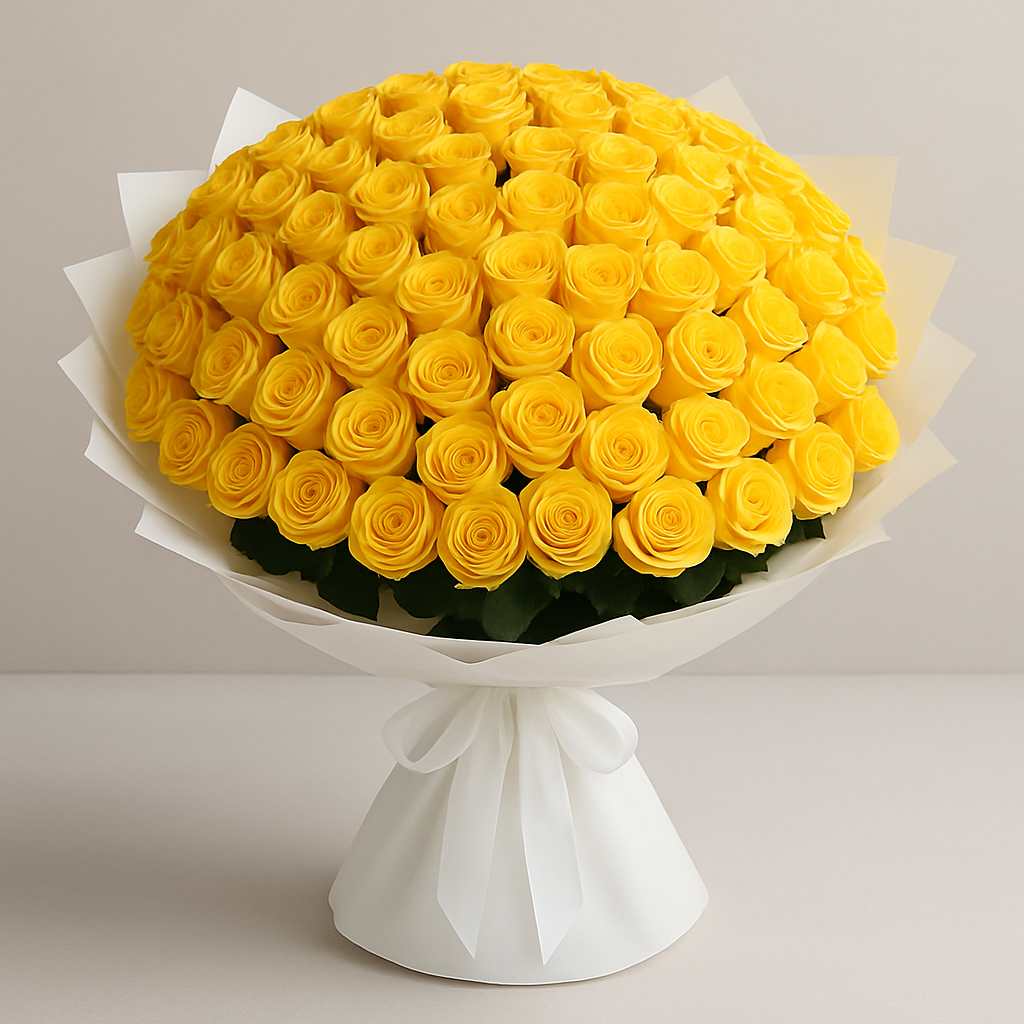 Luxury Yellow Roses – Romantic Roses Bouquet #How many roses?_60 Roses
