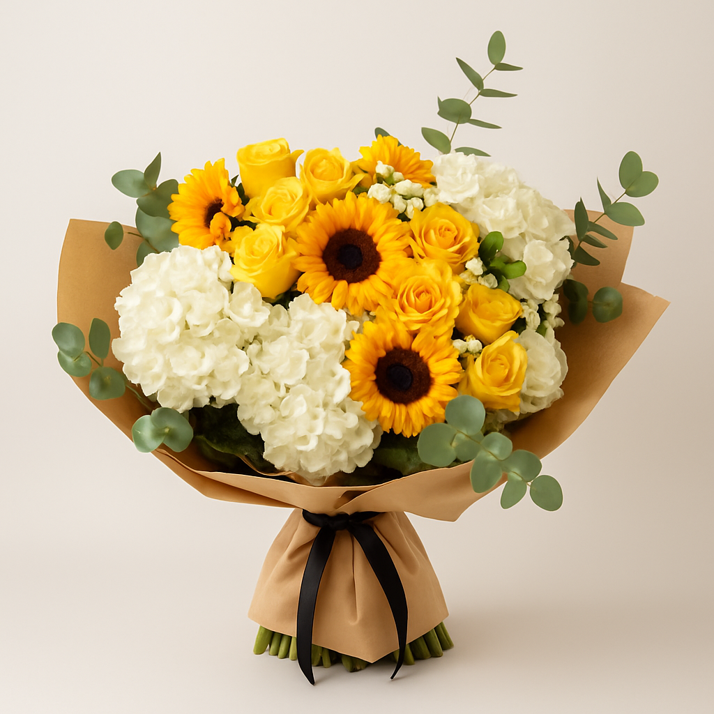 Mango – Birthday Roses And Hydrangea Hand-Tied Bouquet #Size_Classic