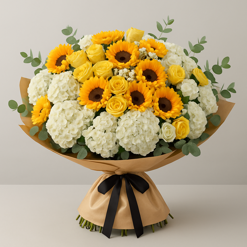 Mango – Birthday Roses And Hydrangea Hand-Tied Bouquet #Size_Grand