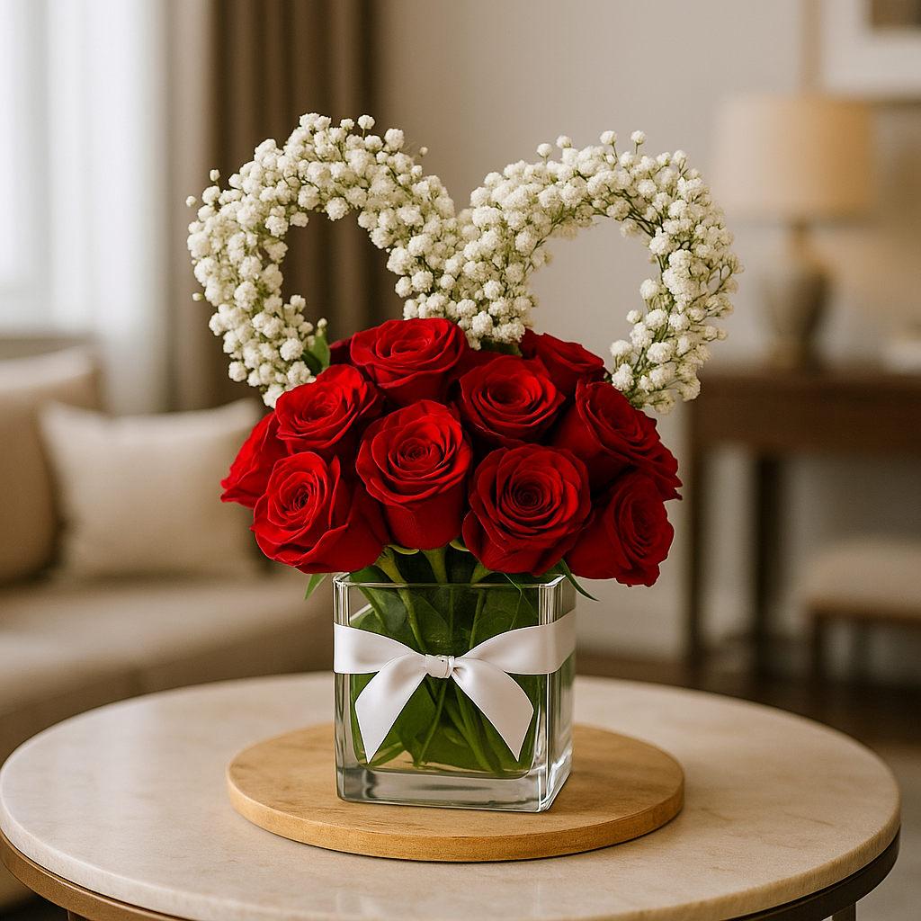 My Love Heart Red Roses Gift Arrangement