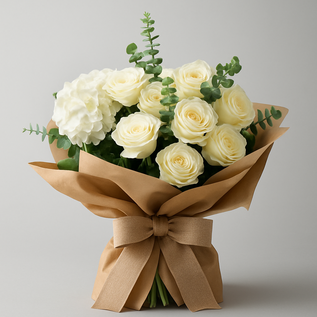 Natures Purity Bouquet – Birthday Roses And Hydrangea Bouquet