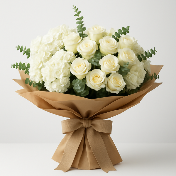 Natures Purity Bouquet – Birthday Roses And Hydrangea Bouquet