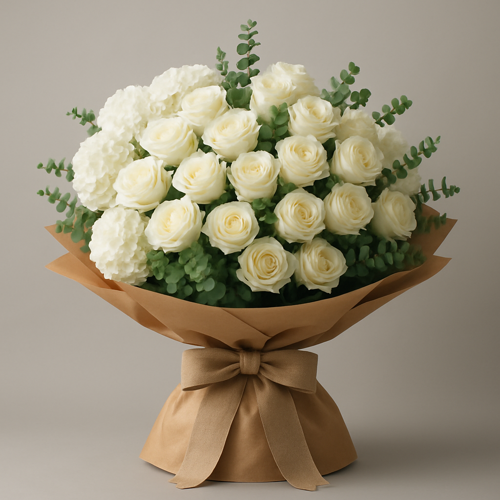 Natures Purity Bouquet – Birthday Roses And Hydrangea Bouquet #Size_Grand