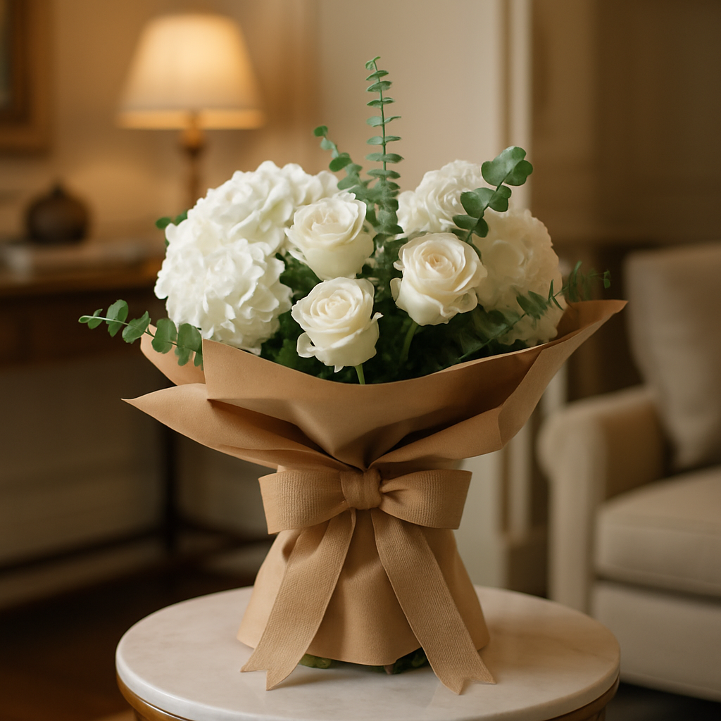 Natures Purity Bouquet – Birthday Roses And Hydrangea Bouquet