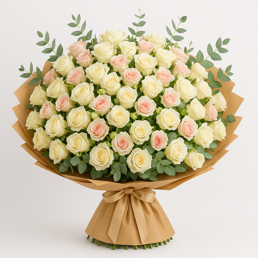 Peach and White Blush Bouquet – Romantic Spray Roses And Roses #Size_Grand