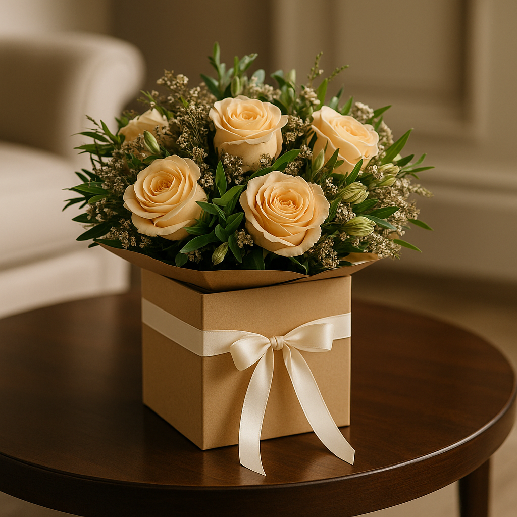 Peach Delight – Birthday Roses And Alstroemeria Bouquet Box