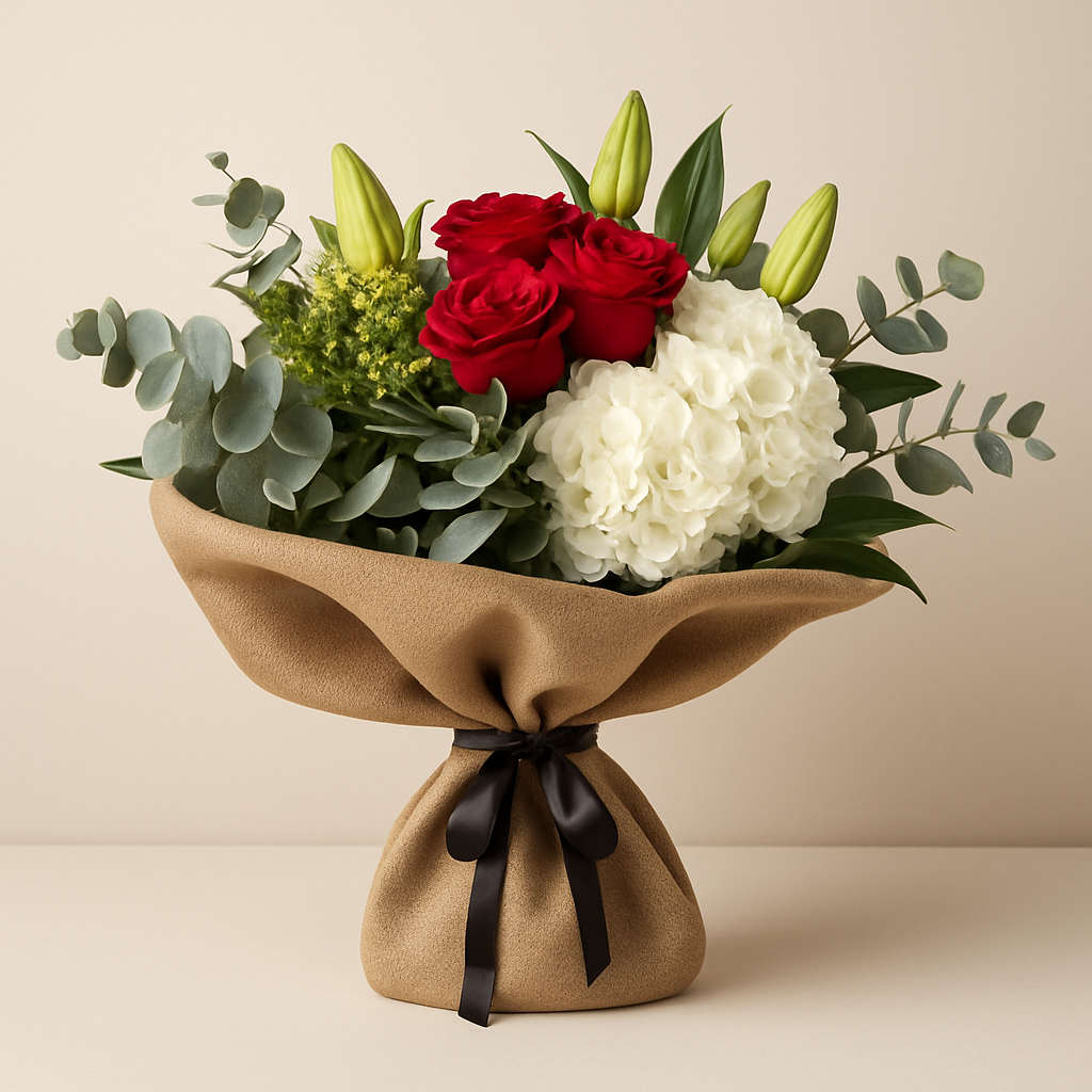 Red And White Burlap Wrapped Bouquet