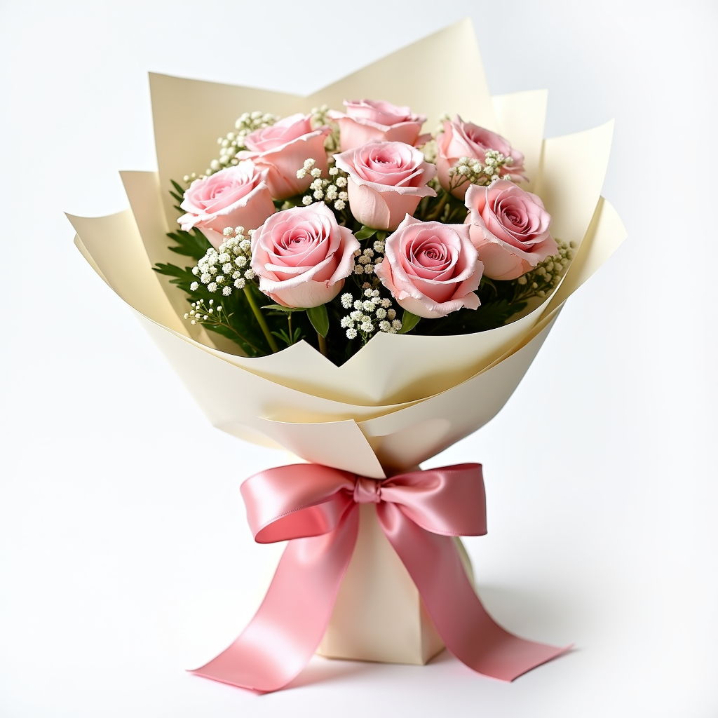 Pink N White Bouquet – Pink Roses And White Alstroemeria #Size_Classic