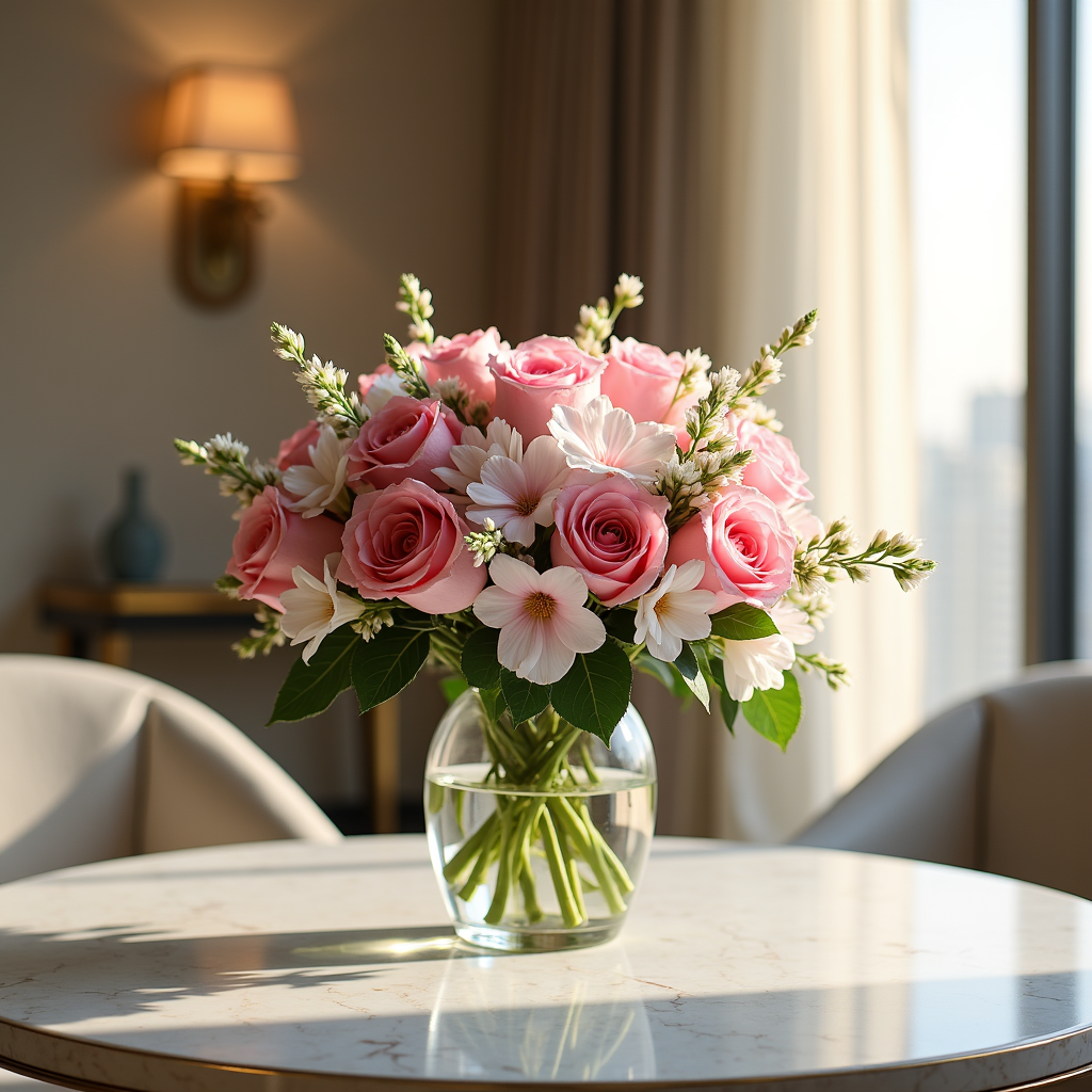 Pink N White Bouquet – Pink Roses And White Alstroemeria