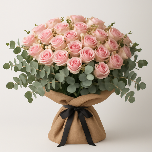 Pink And Peach Burlap Wrapped Bouquet