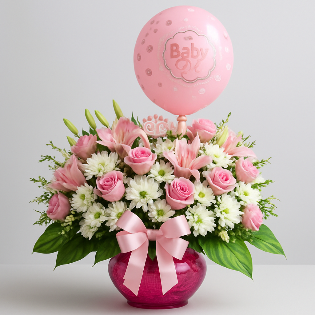 Pretty In Pink – Birthday Roses And Tulips Vase Arrangement #Size_Deluxe
