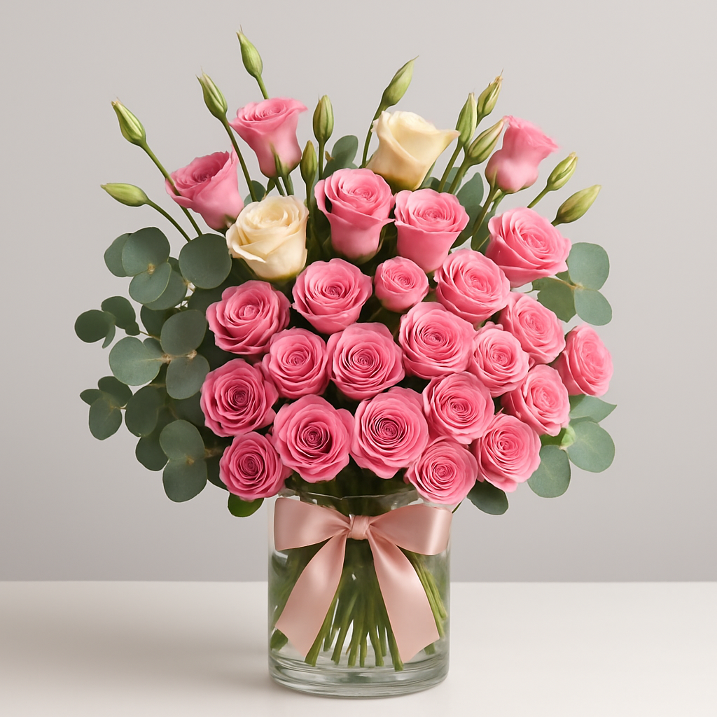 Pure Passion – Birthday Spray Roses And Roses Vase Arrangement #Size_Classic