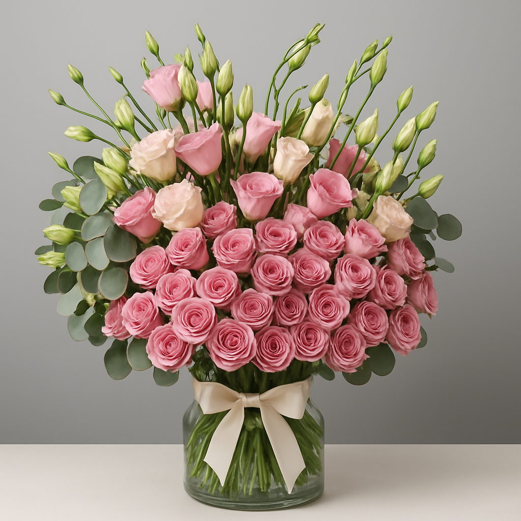 Pure Passion – Birthday Spray Roses And Roses Vase Arrangement #Size_Deluxe