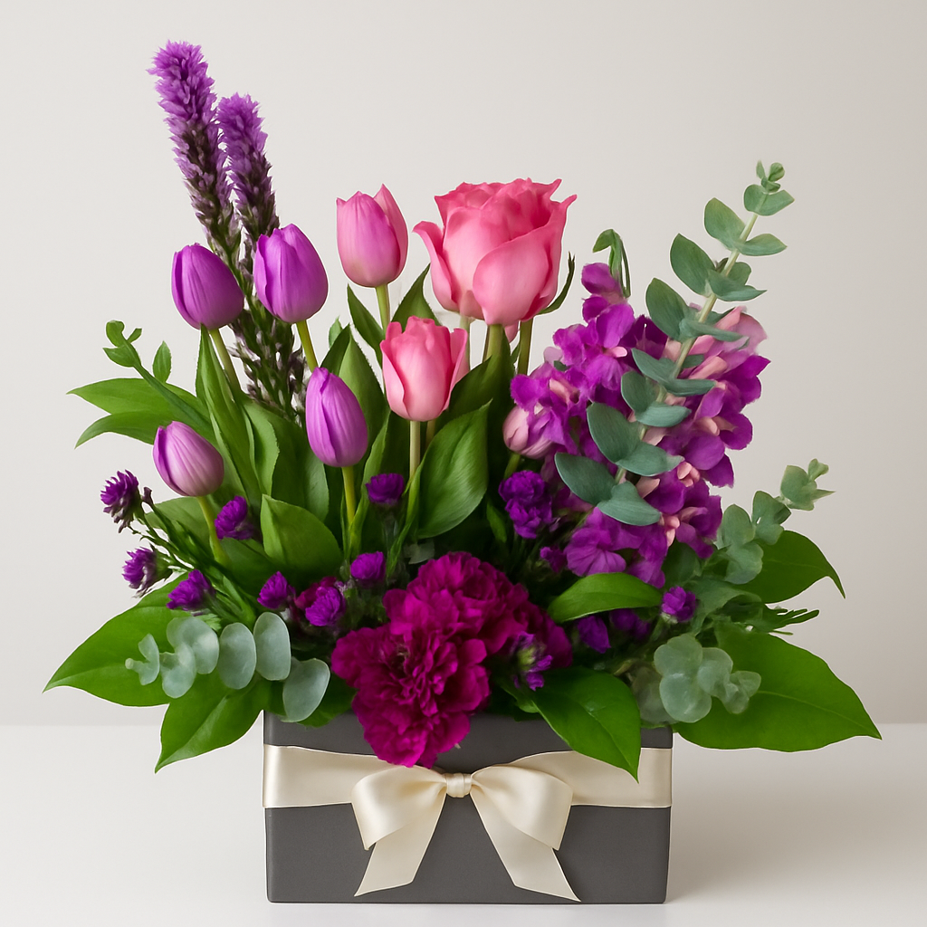Purple Passion – Birthday Roses And Tulips Vase Arrangement #Size_Classic