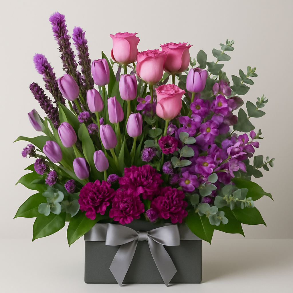 Purple Passion – Birthday Roses And Tulips Vase Arrangement #Size_Grand