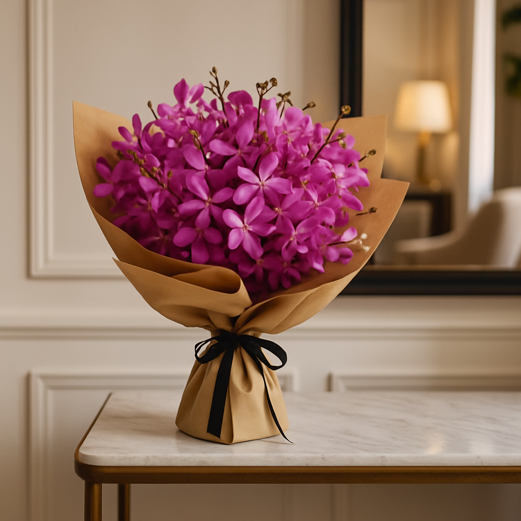 Purple Rain – Birthday Orchids And Dendrobium Orchids Hand-Tied Bouquet