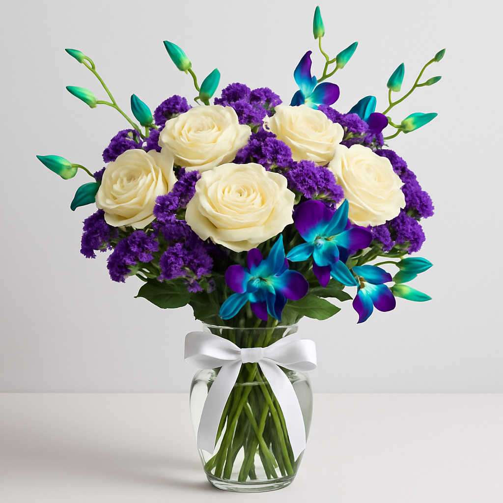 Rare Beauty – Birthday Roses And Orchids Vase Arrangement #Size_Classic