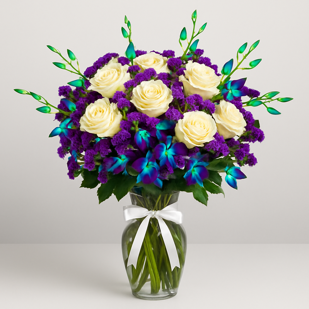 Rare Beauty – Birthday Roses And Orchids Vase Arrangement #Size_Deluxe