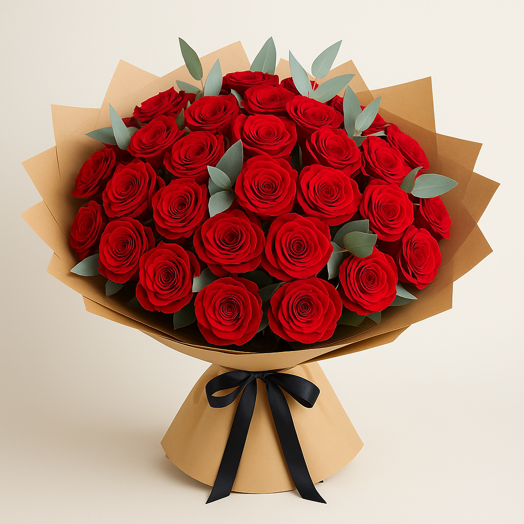 Red Roses and Eucalyptus – Birthday Roses And Eucalyptus #Size_Grand