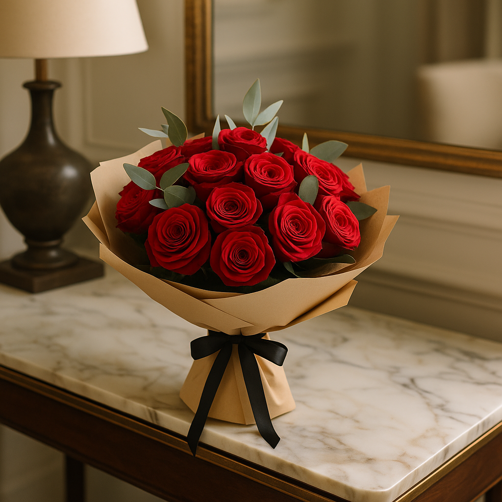 Red Roses and Eucalyptus – Birthday Roses And Eucalyptus