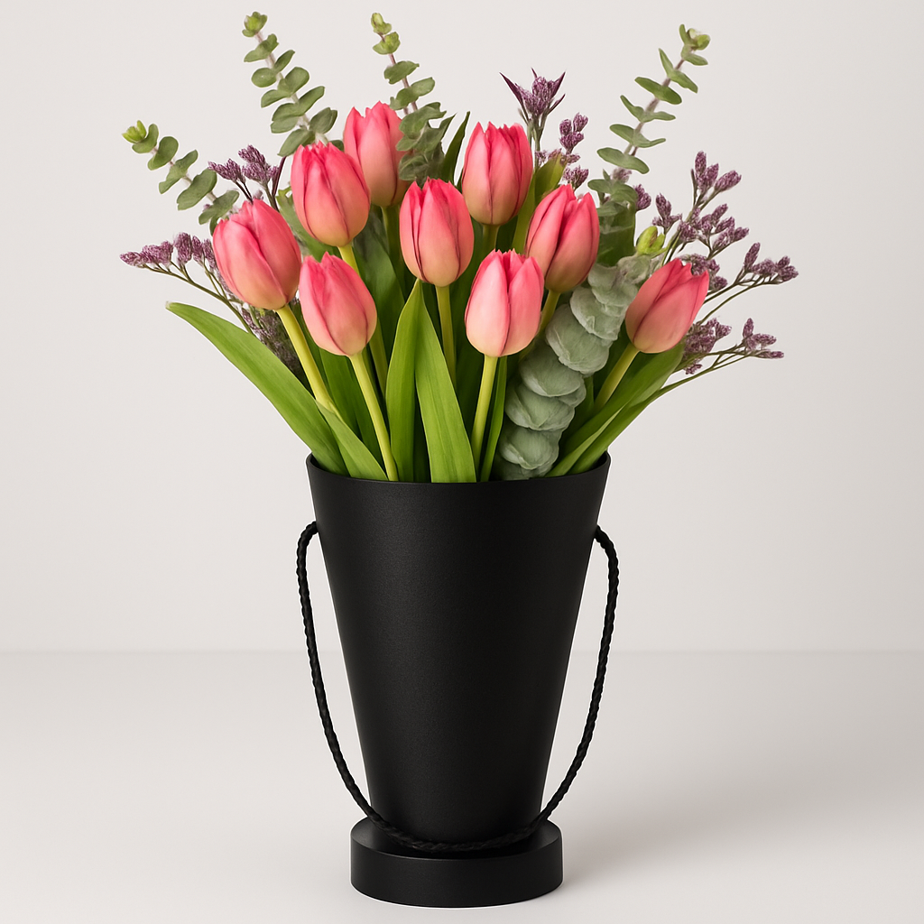 Red tulips and Greenery Arrangement – Birthday Tulips #Size_Classic