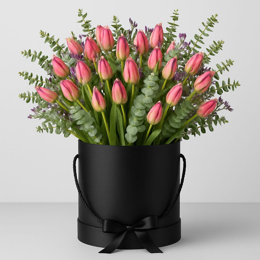 Red tulips and Greenery Arrangement – Birthday Tulips #Size_Deluxe