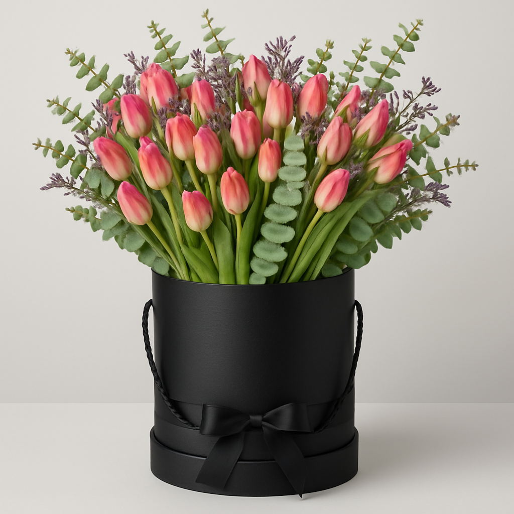 Red tulips and Greenery Arrangement – Birthday Tulips #Size_Grand