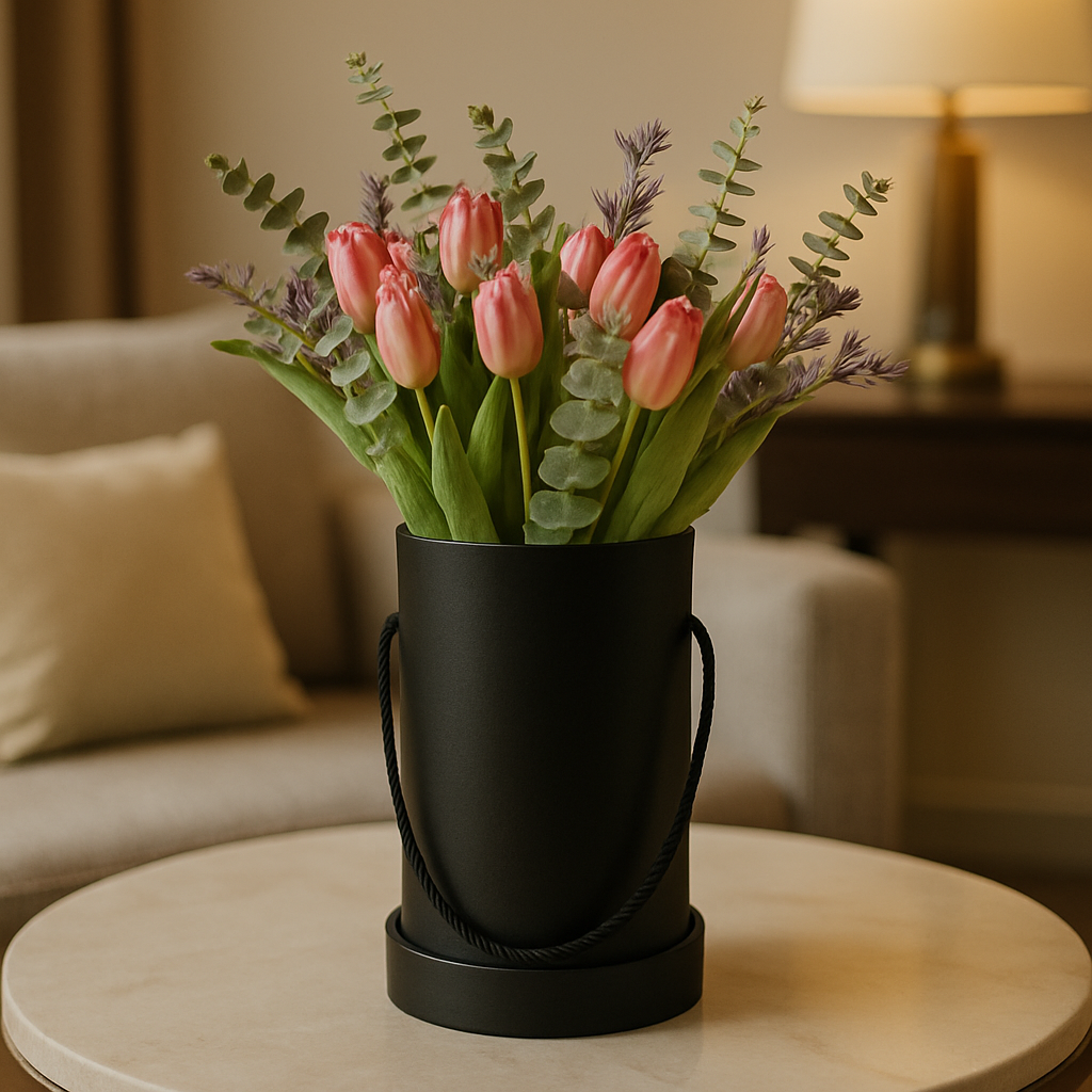 Red tulips and Greenery Arrangement – Birthday Tulips