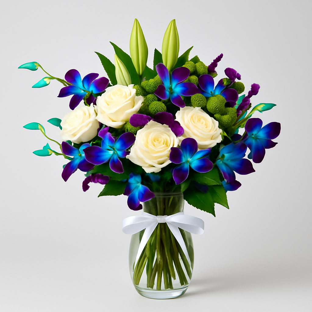 Simply Beautiful – Birthday Roses And Lilies Vase Arrangement #Size_Classic