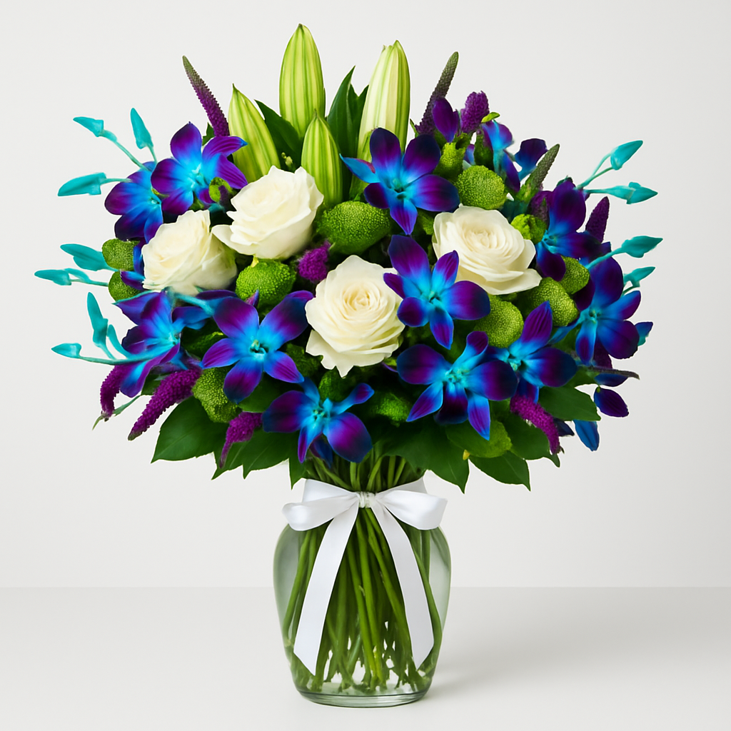 Simply Beautiful – Birthday Roses And Lilies Vase Arrangement #Size_Deluxe