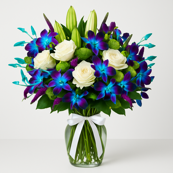Simply Beautiful – Birthday Roses And Lilies Vase Arrangement